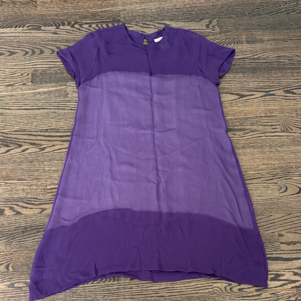 Vintage Whistles UK Silk Purple Sheer Short Sleeve Cap Sleeve Dress